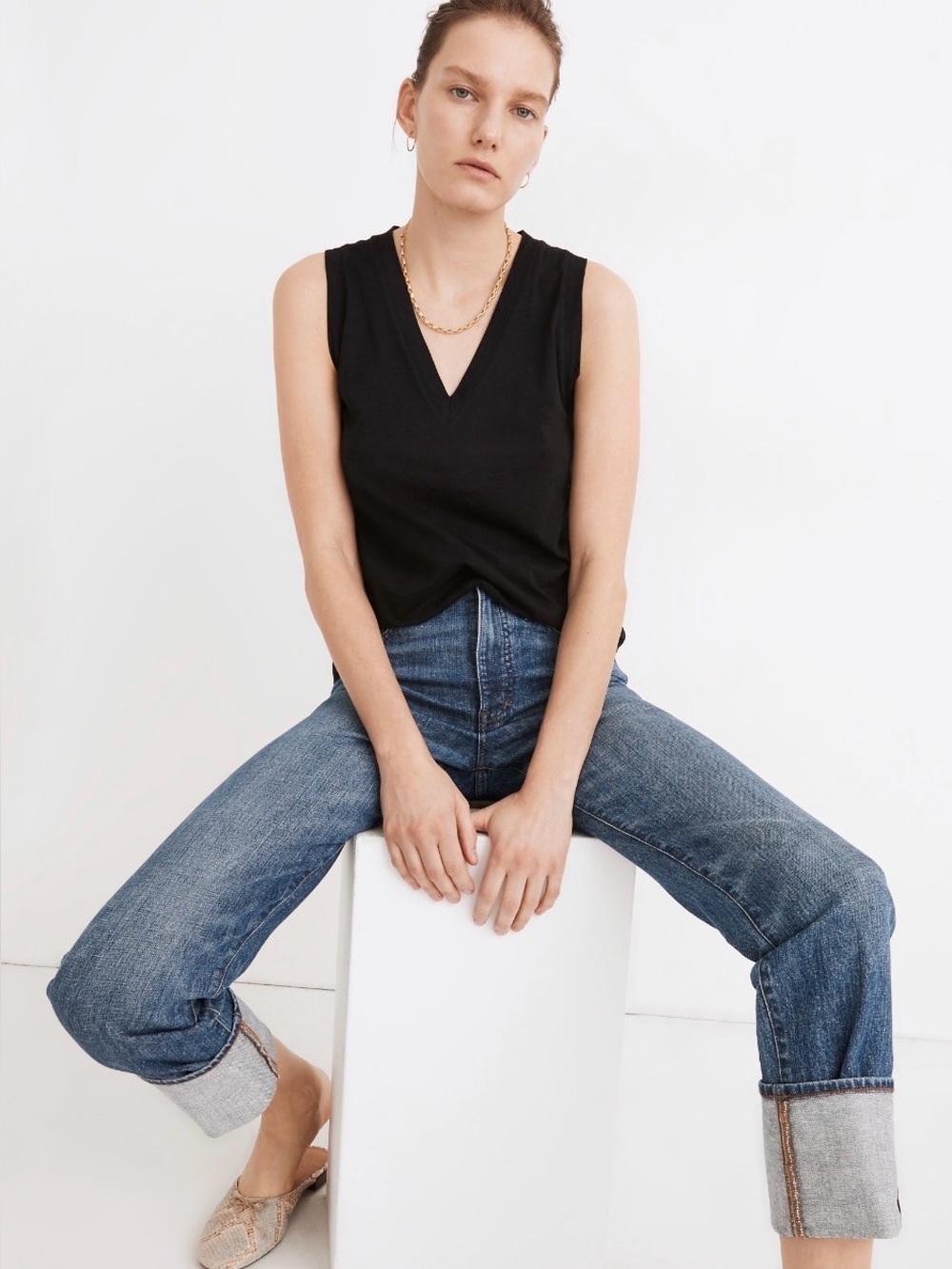 Madewell sheer Black V-Neck Women's Tank Top